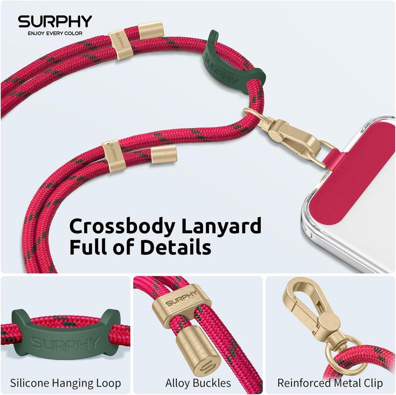 SURPHY Phone Lanyard Crossbody, Adjustable Cell Phone Lanyard with 2 Pack Phone Tether Tab, Two-Color Braided Phone Strap (Christmas Red) - Image 2